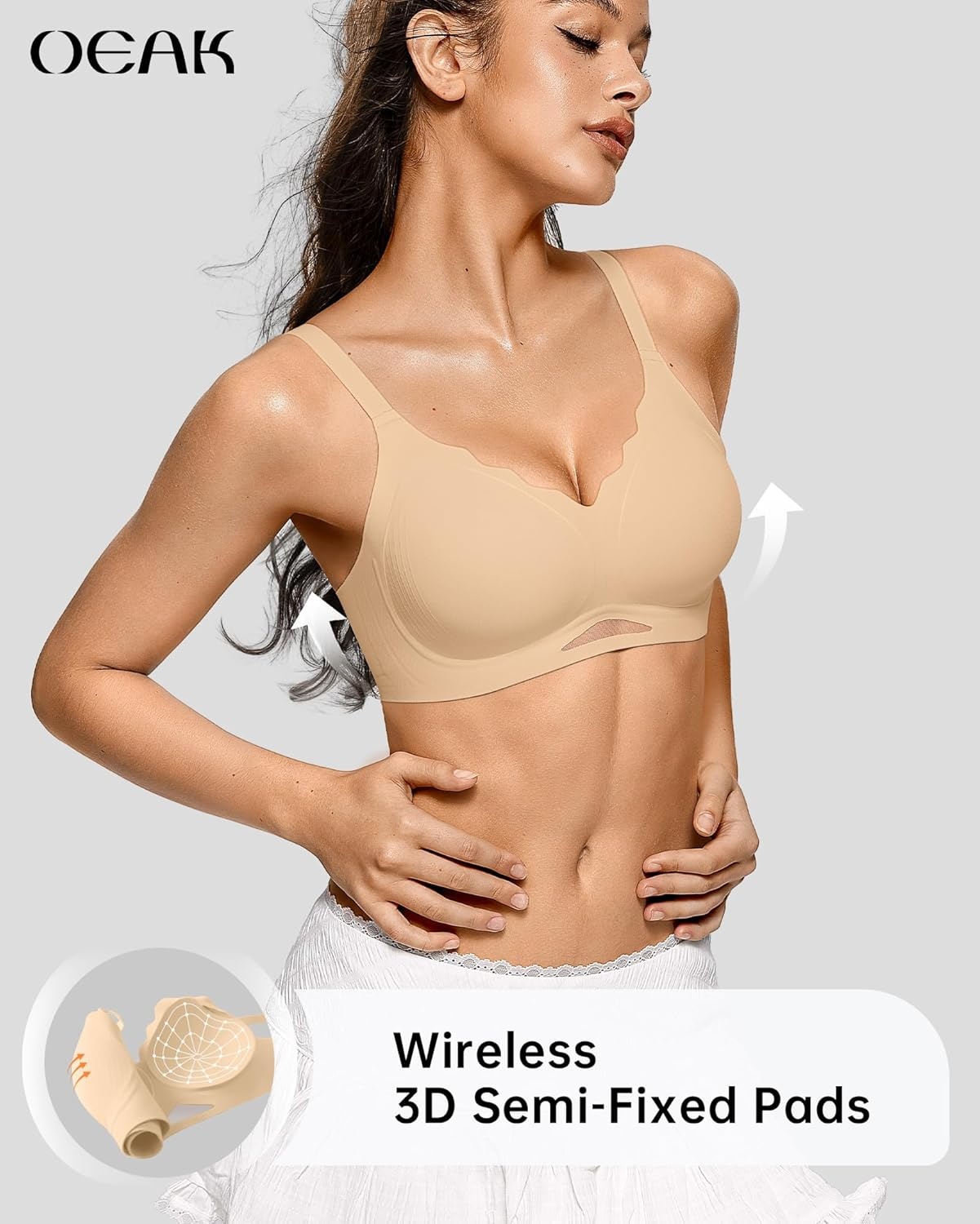 image:imageOEAK Womens Wireless Jelly Bras Scalloped Push Up No Underwire Bralette Supportive Tshirt Bra Seamless Comfortable BrasSand Nude