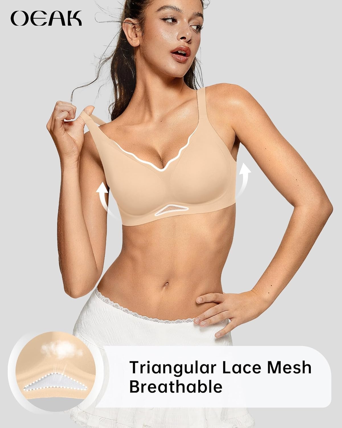 image:imageOEAK Womens Wireless Jelly Bras Scalloped Push Up No Underwire Bralette Supportive Tshirt Bra Seamless Comfortable BrasSand Nude