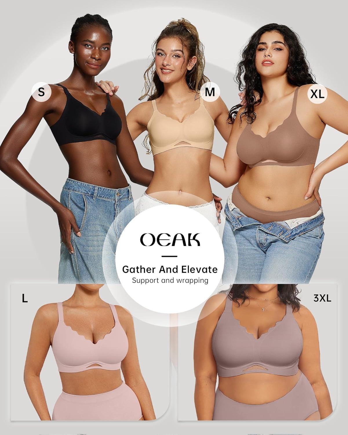 image:imageOEAK Womens Wireless Jelly Bras Scalloped Push Up No Underwire Bralette Supportive Tshirt Bra Seamless Comfortable BrasSand Nude