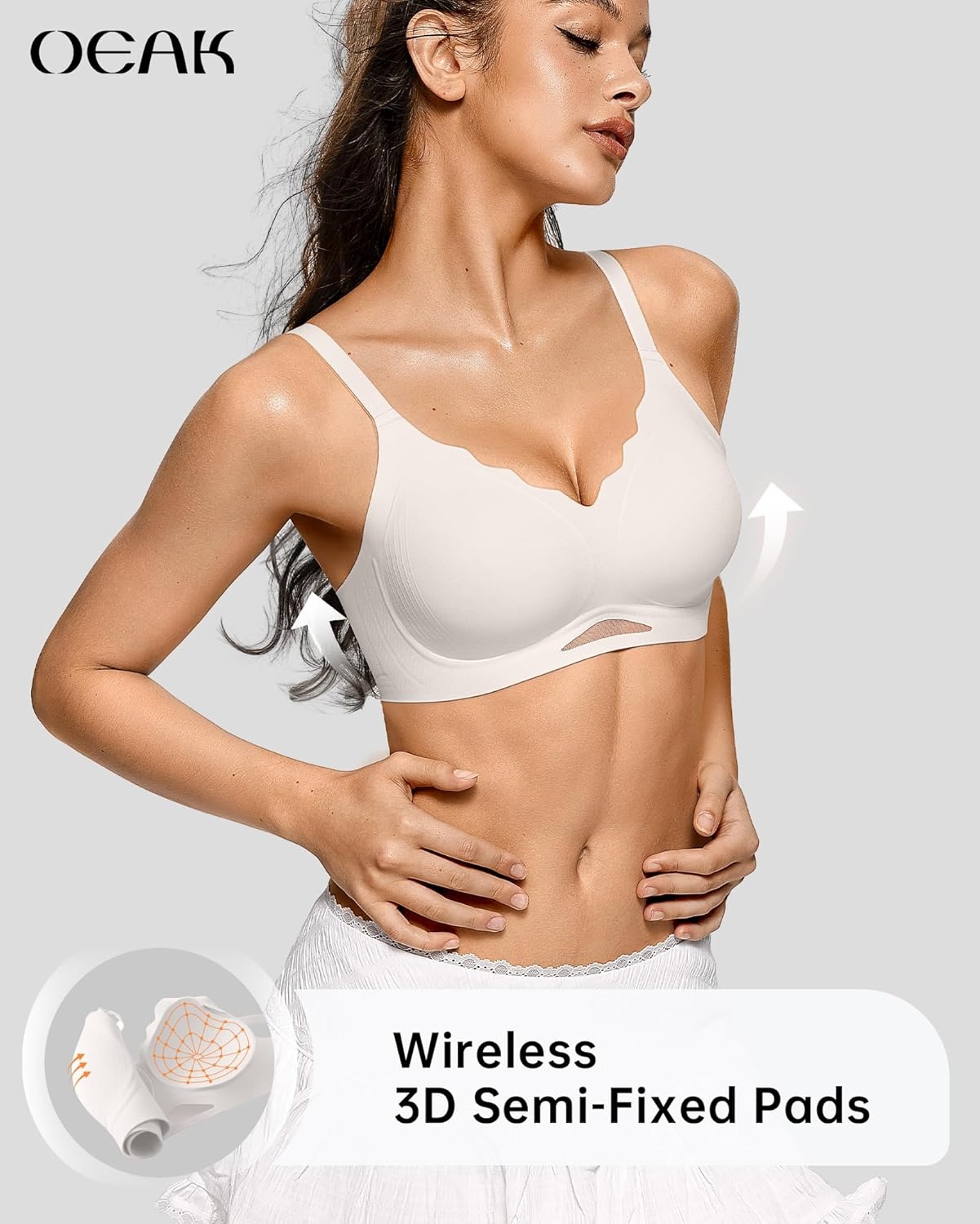 image:imageOEAK Womens Wireless Jelly Bras Scalloped Push Up No Underwire Bralette Supportive Tshirt Bra Seamless Comfortable BrasWhite