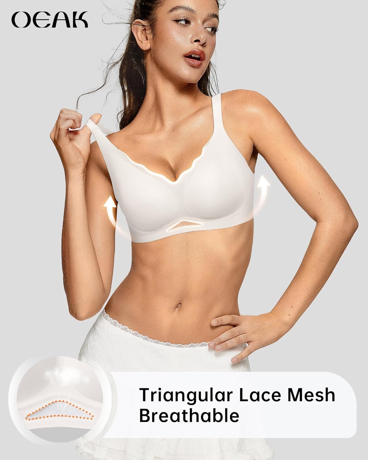 image:imageOEAK Womens Wireless Jelly Bras Scalloped Push Up No Underwire Bralette Supportive Tshirt Bra Seamless Comfortable BrasWhite