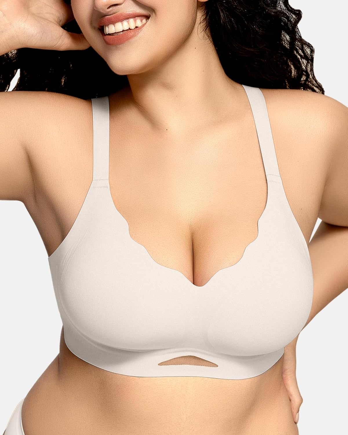 image:imageOEAK Womens Wireless Jelly Bras Scalloped Push Up No Underwire Bralette Supportive Tshirt Bra Seamless Comfortable BrasWhite