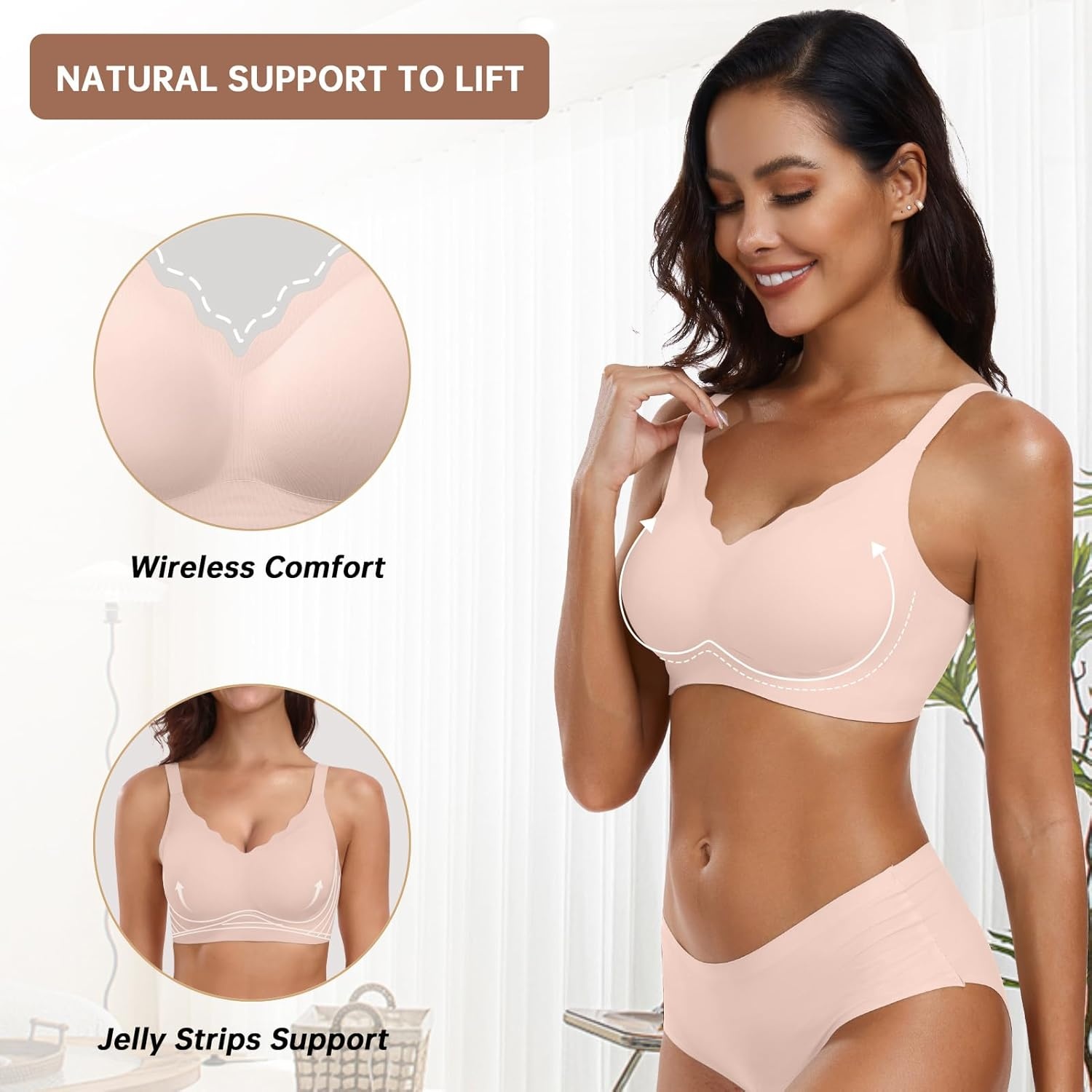 image:imageOEAK Womens Wireless Push Up Bras amp Tummy Control Shapewear Seamless Nude 3XL