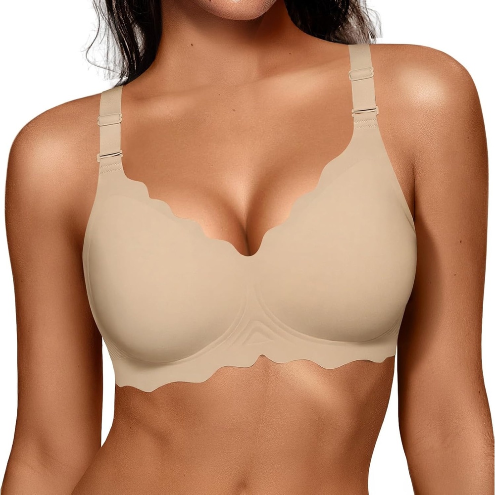 image:imageOEAK Women Jelly Bras No Underwire Scalloped Push Up Buttery Soft Tshirt Bra Seamless Full Coverage Convertible Everyday BraSemolina
