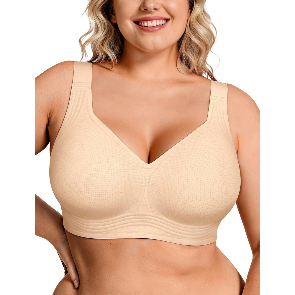 image:imageOEAK Womens Wireless Jelly Bra Plus Size Supportive Seamless Bras Full Coverage Push Up Comfortable No Underwire Tshirt BrasAiry Nude