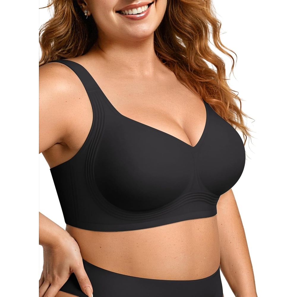 image:imageOEAK Womens Wireless Jelly Bra Plus Size Supportive Seamless Bras Full Coverage Push Up Comfortable No Underwire Tshirt BrasBlack
