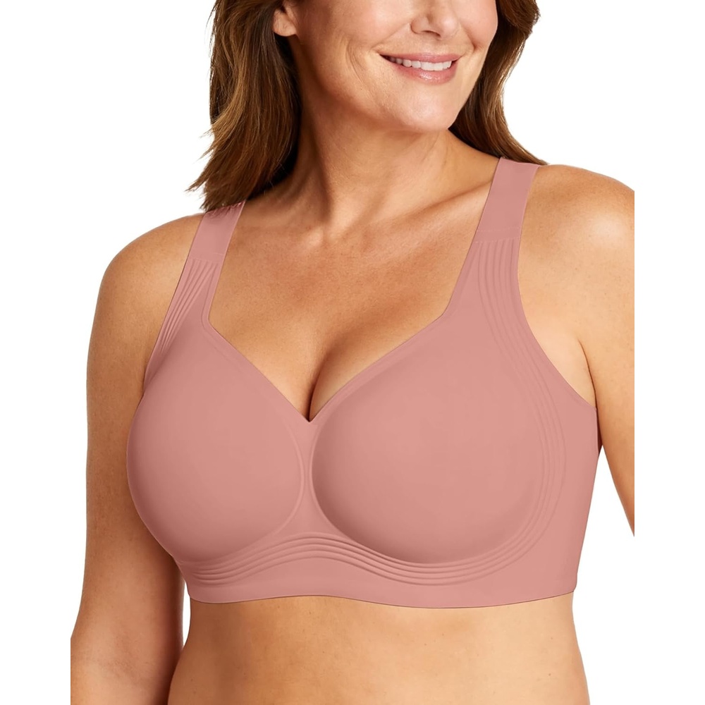 image:imageOEAK Womens Wireless Jelly Bra Plus Size Supportive Seamless Bras Full Coverage Push Up Comfortable No Underwire Tshirt BrasDusty Pink