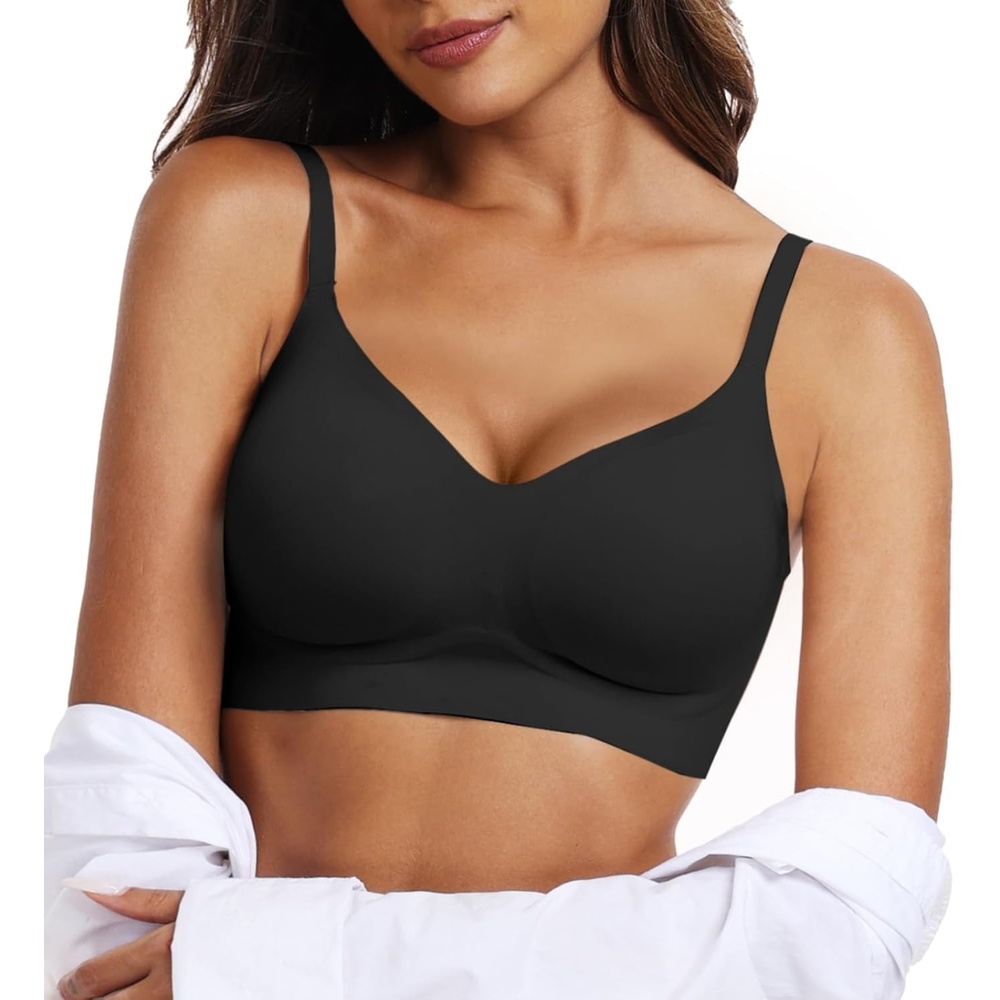 image:imageOEAK Womens Wireless Jelly Bras Comfortable Push Up Bra No Underwire Gel Bra Full Support Lift Everyday Seamless Tshirt BrasBlack