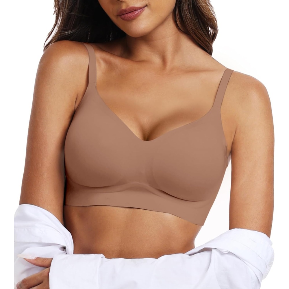 image:imageOEAK Womens Wireless Jelly Bras Comfortable Push Up Bra No Underwire Gel Bra Full Support Lift Everyday Seamless Tshirt BrasCoffee