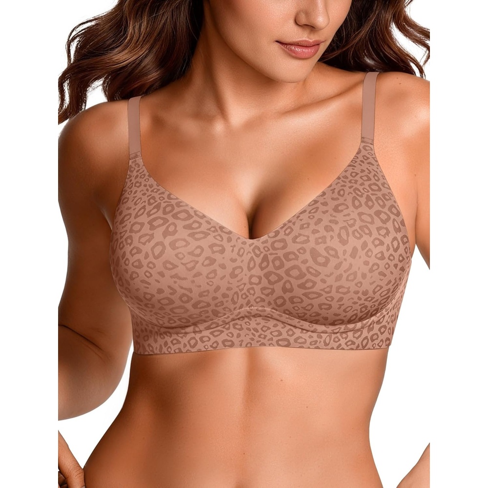 image:imageOEAK Womens Wireless Jelly Bras Comfortable Push Up Bra No Underwire Gel Bra Full Support Lift Everyday Seamless Tshirt BrasLatte Leopard