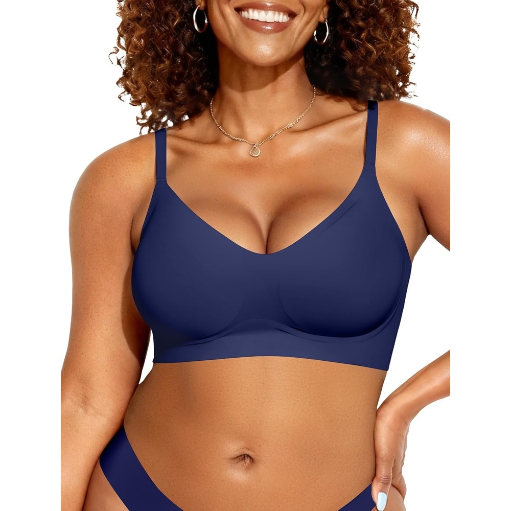 image:imageOEAK Womens Wireless Jelly Bras Comfortable Push Up Bra No Underwire Gel Bra Full Support Lift Everyday Seamless Tshirt BrasNavy Blue