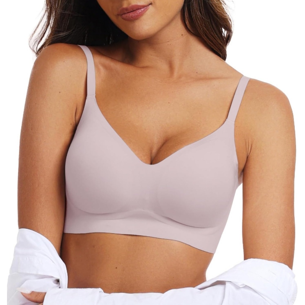 image:imageOEAK Womens Wireless Jelly Bras Comfortable Push Up Bra No Underwire Gel Bra Full Support Lift Everyday Seamless Tshirt BrasPink