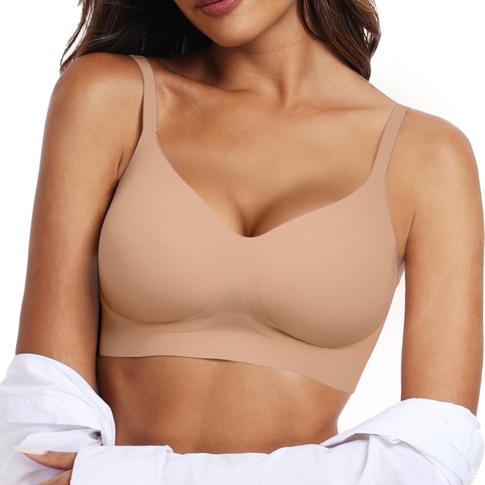 image:imageOEAK Womens Wireless Jelly Bras Comfortable Push Up Bra No Underwire Gel Bra Full Support Lift Everyday Seamless Tshirt BrasPraline