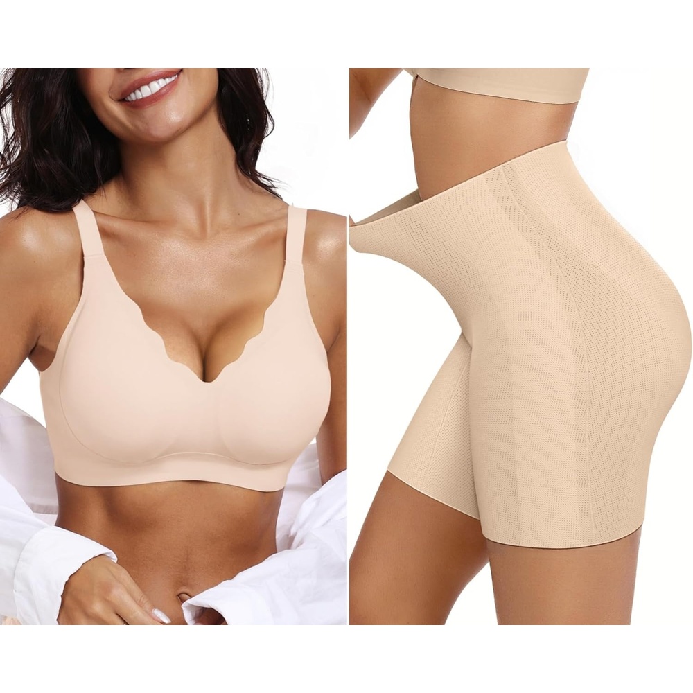 image:imageOEAK Womens Wireless Push Up Bras amp Tummy Control Shapewear Seamless Nude 3XL