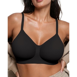 image:imageOEAK Bralettes for Women No Padding Comfortable Wireless Bras Seamless Bralette No Underwire Bra Cute Everyday Tshirt BrasBlack
