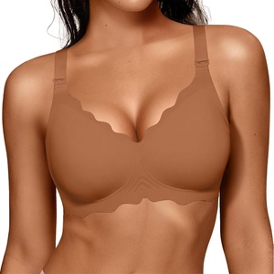 image:imageOEAK Women Jelly Bras No Underwire Scalloped Push Up Buttery Soft Tshirt Bra Seamless Full Coverage Convertible Everyday BraCoffee
