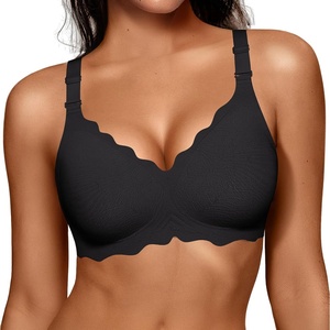 image:imageOEAK Women Jelly Bras No Underwire Scalloped Push Up Buttery Soft Tshirt Bra Seamless Full Coverage Convertible Everyday BraJacquard Black