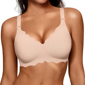 image:imageOEAK Women Jelly Bras No Underwire Scalloped Push Up Buttery Soft Tshirt Bra Seamless Full Coverage Convertible Everyday BraJacquard Nude