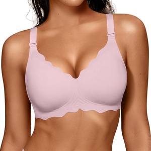 image:imageOEAK Women Jelly Bras No Underwire Scalloped Push Up Buttery Soft Tshirt Bra Seamless Full Coverage Convertible Everyday BraPink