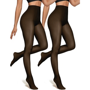 image:imageOEAK Womens 2 Pack Fleece Lined Tights Fake Translucent Pantyhose Thermal Opaque High Waisted Leggings Footed Sheer Tights2 Pairs Fake Translucent Black