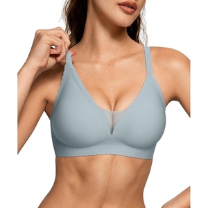 image:imageOEAK Womens Comfortable Bras Wireless Bras Push Up Bralettes Scalloped Mesh Bras Seamless Tshirts Bras Deep V Everyday BrasGreen