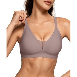 image:imageOEAK Womens Comfortable Bras Wireless Bras Push Up Bralettes Scalloped Mesh Bras Seamless Tshirts Bras Deep V Everyday BrasGrey
