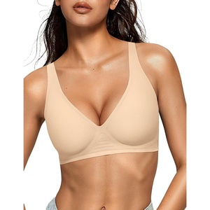 image:imageOEAK Womens Deep V Bras Comfortable Bra Support Push Up Bralettes Low Cut no Underwire Bra Plunge Seamless Tshirts Bras Beige XXL