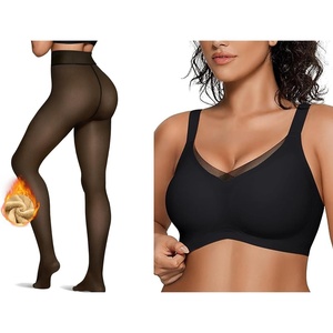 image:imageOEAK Womens Fleece Lined Tights Leggings Sheer Fake Translucent Tights Womens Wireless Bras V Mesh Comfortable Bralette Supportive Tshirt Bra Black 220g SM  Black S
