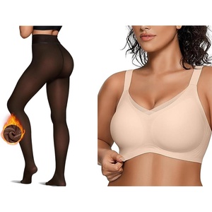image:imageOEAK Womens Fleece Lined Tights Leggings Sheer Fake Translucent Tights Womens Wireless Bras V Mesh Comfortable Bralette Supportive Tshirt Bra Brown 300g LXL  Nude L
