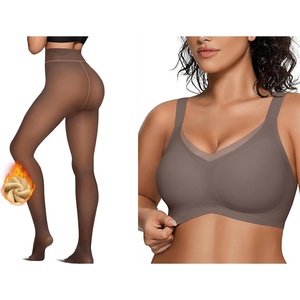 image:imageOEAK Womens Fleece Lined Tights Leggings Sheer Fake Translucent Tights Womens Wireless Bras V Mesh Comfortable Bralette Supportive Tshirt Bra Coffee 220g SM PLUS Grey M