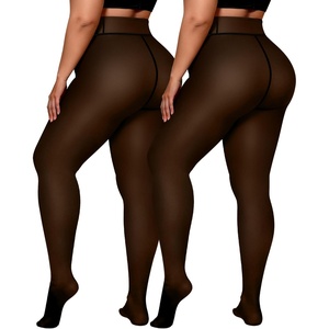 image:imageOEAK Womens Fleece Lined Tights Sheer Fake Translucent Pantyhose Thermal Tights High Waisted Footed Leggings2 Pairs Black
