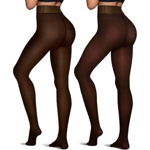 image:imageOEAK Womens Fleece Lined Tights Sheer Fake Translucent Pantyhose Thermal Tights High Waisted Footed LeggingsBlack  Brown