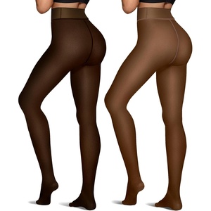 image:imageOEAK Womens Fleece Lined Tights Sheer Fake Translucent Pantyhose Thermal Tights High Waisted Footed LeggingsBlack  Coffee
