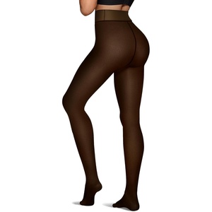 image:imageOEAK Womens Fleece Lined Tights Sheer Fake Translucent Pantyhose Thermal Tights High Waisted Footed LeggingsBlack