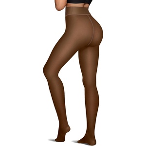 image:imageOEAK Womens Fleece Lined Tights Sheer Fake Translucent Pantyhose Thermal Tights High Waisted Footed LeggingsCoffee