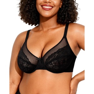 image:imageOEAK Womens Minimizer Bras Underwire Full Coverage Bra Plus Size Unlined Lace Bralette Lifting Tshirt Bras for Large BreastBlack