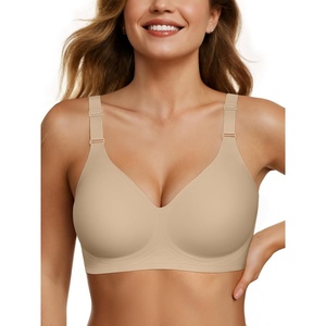 image:imageOEAK Womens Seamless Bras Jelly Comfortable Bra No Underwire Full Support Bra Push Up Plus Size V Neck Sleeping Tshirt BrasOatmeal