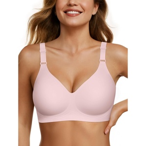 image:imageOEAK Womens Seamless Bras Jelly Comfortable Bra No Underwire Full Support Bra Push Up Plus Size V Neck Sleeping Tshirt BrasPink
