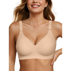 image:imageOEAK Womens Seamless Bras Jelly Comfortable Bra No Underwire Full Support Bra Push Up Plus Size V Neck Sleeping Tshirt BrasSkin Nude