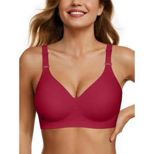 image:imageOEAK Womens Seamless Bras Jelly Comfortable Bra No Underwire Full Support Bra Push Up Plus Size V Neck Sleeping Tshirt BrasWine Red