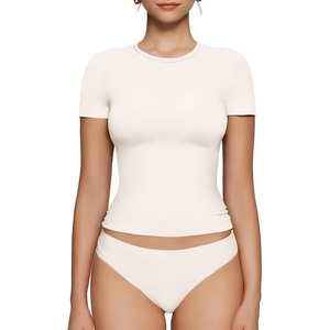 image:imageOEAK Womens TShirts Short Sleeve Shirts Crew Neck Basic Tees Soft Smoothing Seamless Tshirts Slim Fit Going Out Trendy TopsWhite