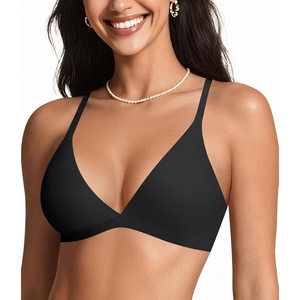 image:imageOEAK Womens Comfortable Triangle Bras No Underwire Sexy Plunge Unlined Bralette Pull On Bra Seamless Everyday Tshirt Bras BlackLarge