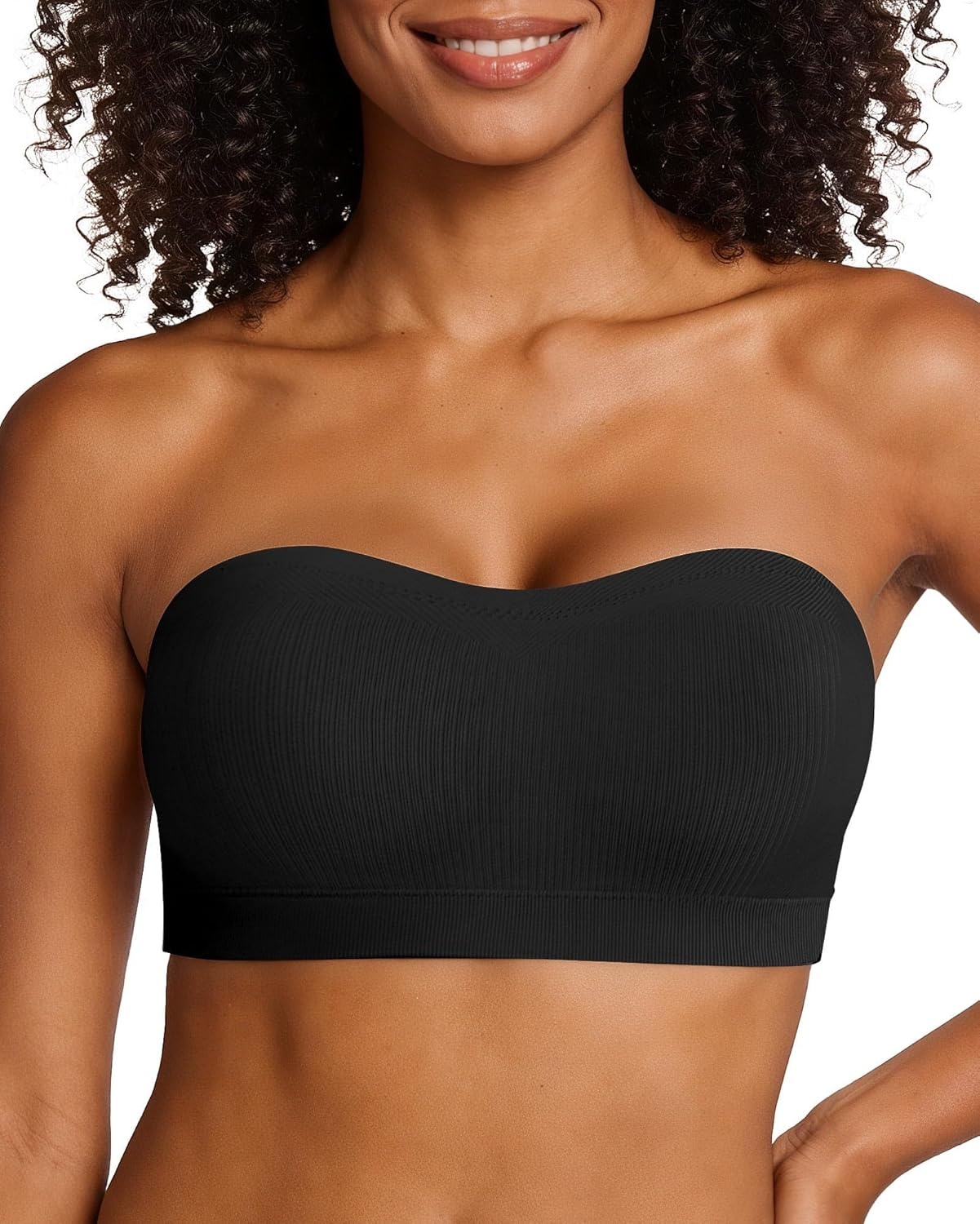 image:imageOEAK Supportive Strapless Bras for Women Push Up Wireless Bandeau Bra Non Slip Seamless Bras Comfortable Padded BraletteBlack