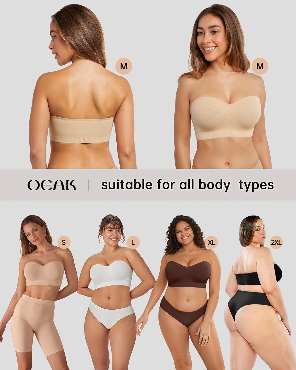 image:imageOEAK Supportive Strapless Bras for Women Push Up Wireless Bandeau Bra Non Slip Seamless Bras Comfortable Padded BraletteChocolate