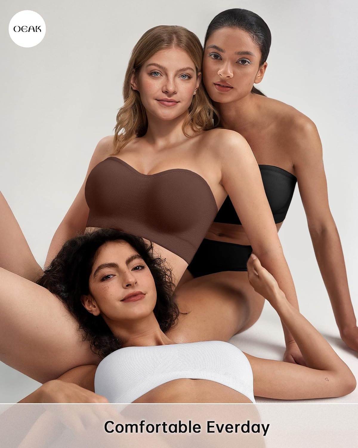 image:imageOEAK Supportive Strapless Bras for Women Push Up Wireless Bandeau Bra Non Slip Seamless Bras Comfortable Padded BraletteChocolate