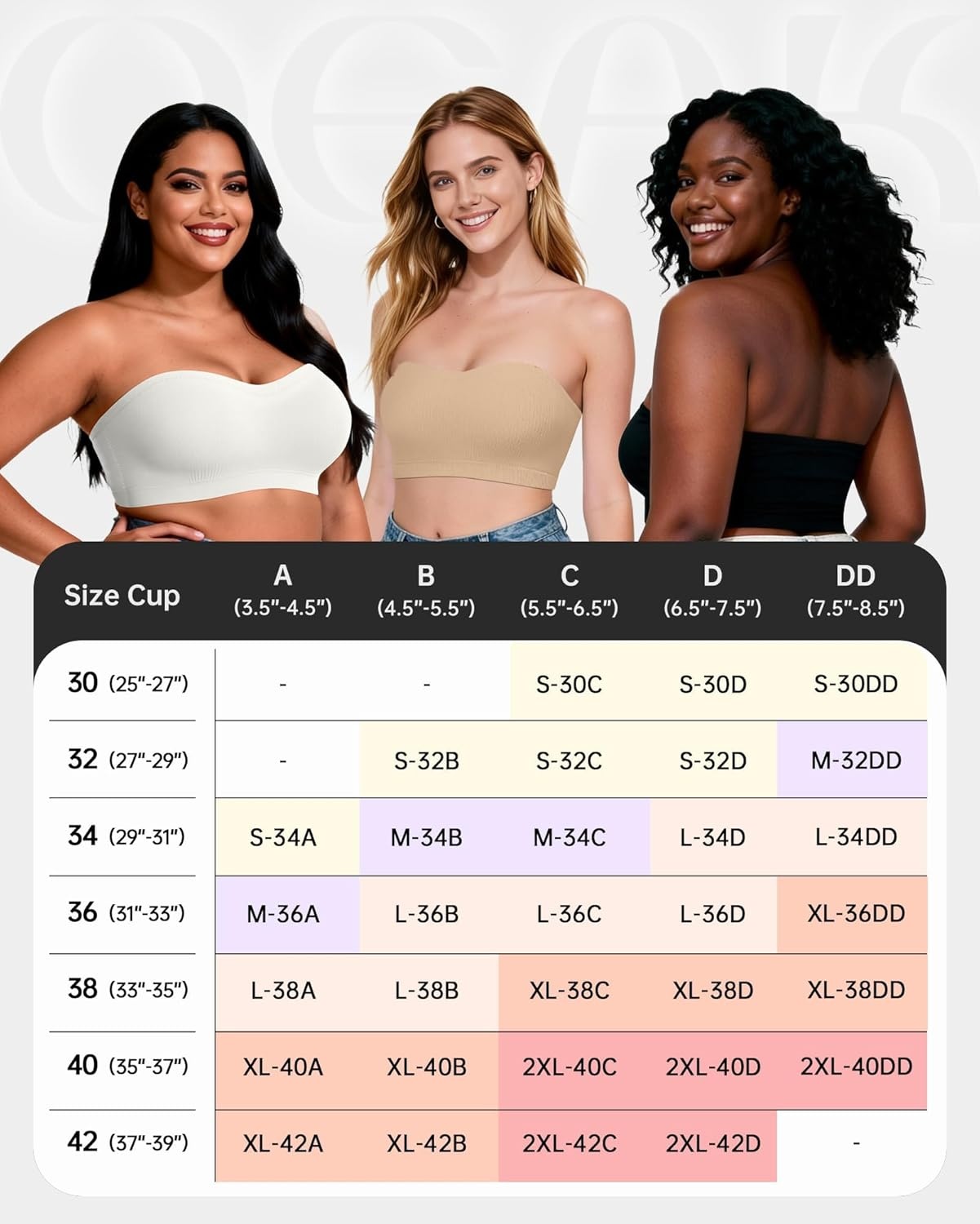 image:imageOEAK Supportive Strapless Bras for Women Push Up Wireless Bandeau Bra Non Slip Seamless Bras Comfortable Padded BraletteNude