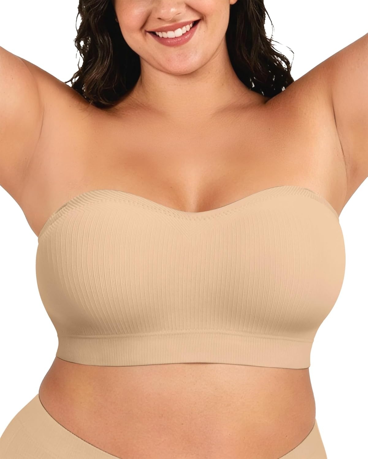 image:imageOEAK Supportive Strapless Bras for Women Push Up Wireless Bandeau Bra Non Slip Seamless Bras Comfortable Padded BraletteNude