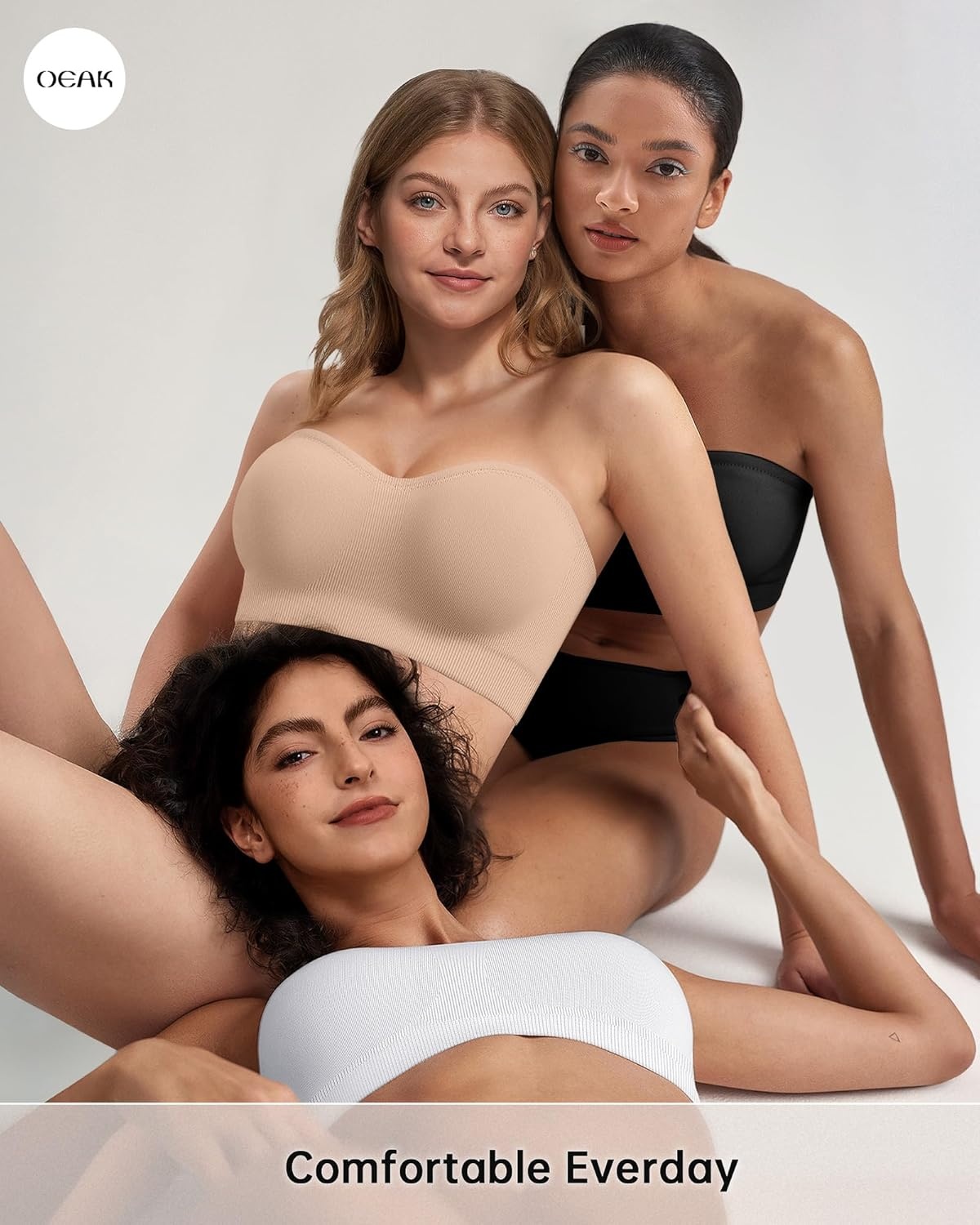image:imageOEAK Supportive Strapless Bras for Women Push Up Wireless Bandeau Bra Non Slip Seamless Bras Comfortable Padded BraletteNude