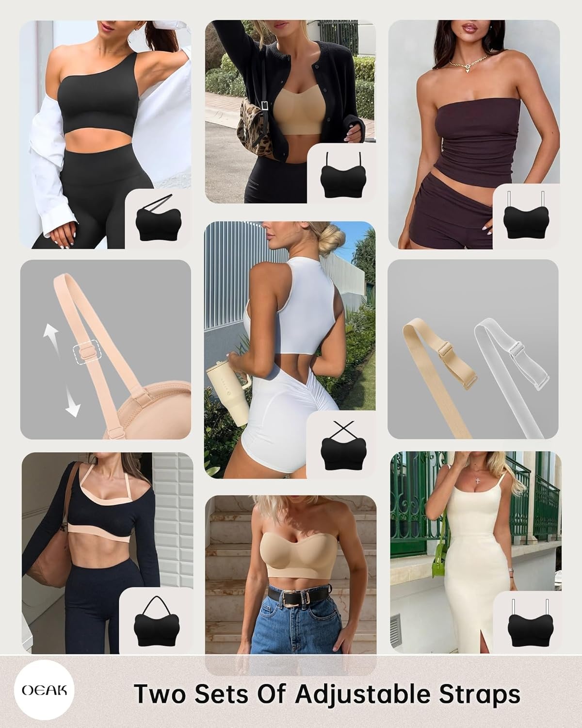 image:imageOEAK Supportive Strapless Bras for Women Push Up Wireless Bandeau Bra Non Slip Seamless Bras Comfortable Padded BraletteNude