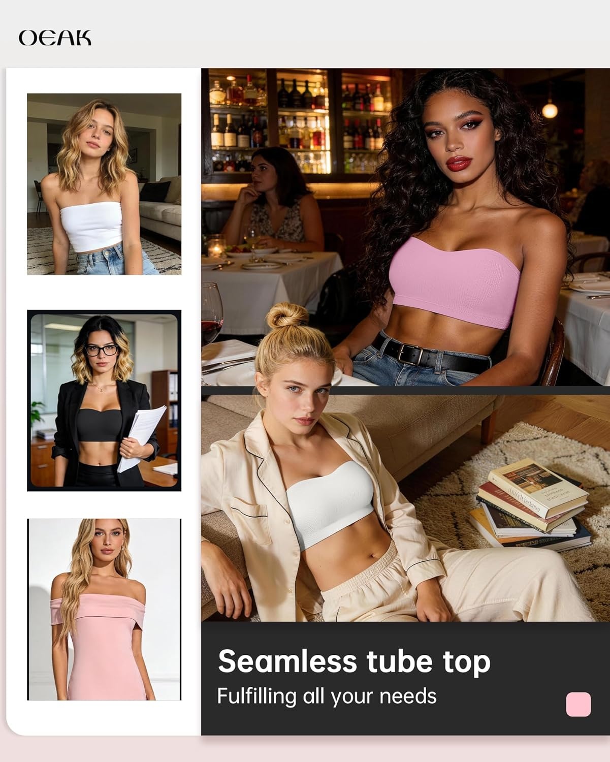 image:imageOEAK Supportive Strapless Bras for Women Push Up Wireless Bandeau Bra Non Slip Seamless Bras Comfortable Padded BraletteSweet Pink